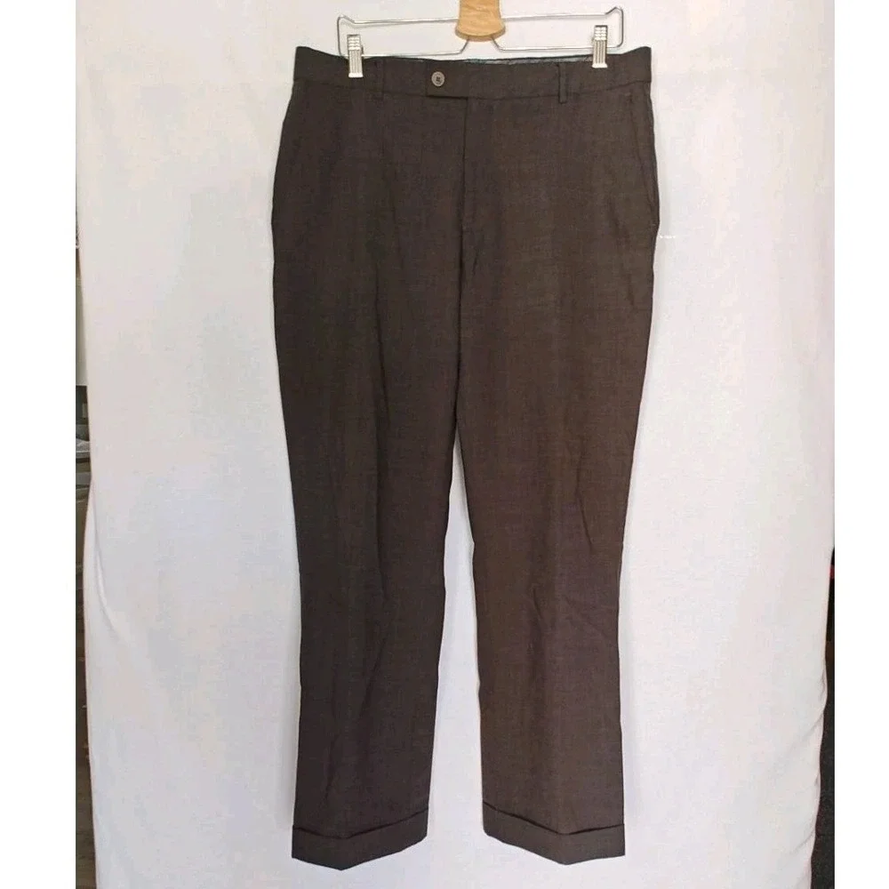 Rohan Pants Envoy Trousers Brown Classic Wool Blend Cuffed Hem 34‎ 30